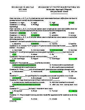 Đề khảo sát kỳ thi Tốt nghiệp THPT môn Tiếng Anh - Năm học 2021 - Sở giáo dục và đào tạo Bắc Ninh (Có đáp án)